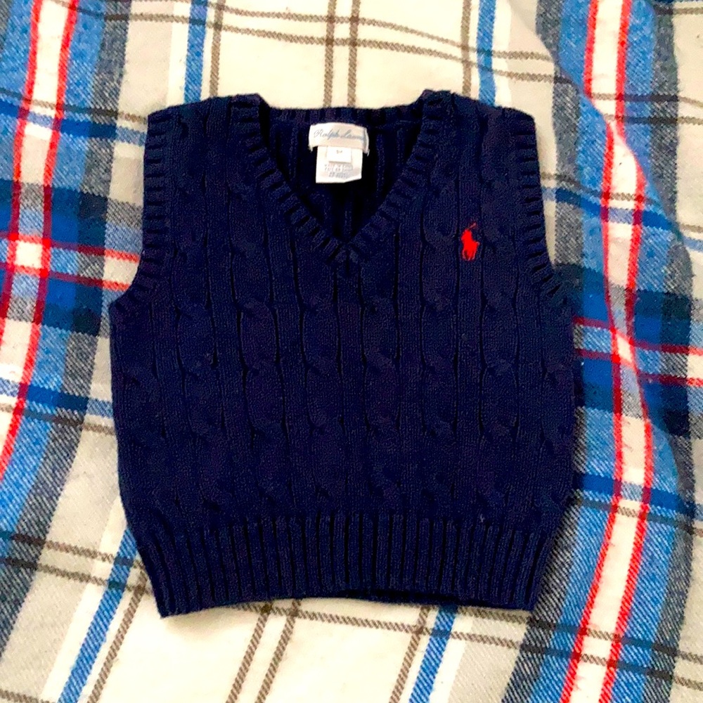 Ralph Lauren navy blue cable knit baby vest